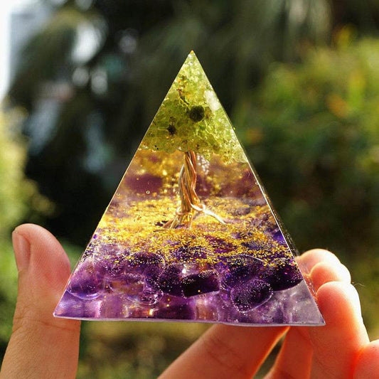 Natural Tiger Eye Orgonite Pyramid Healing Crystals Centerpiece Energy Generator Reiki Chakra Multiplier Orgone Amethyst Meditation - zenfulharmony.com