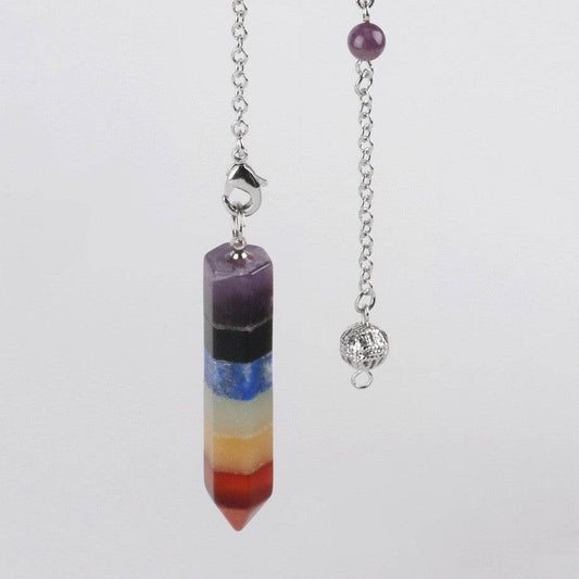 Natural Crystal Seven Chakra Pendulum Pendant Hexagonal Prism Pendant - zenfulharmony.com