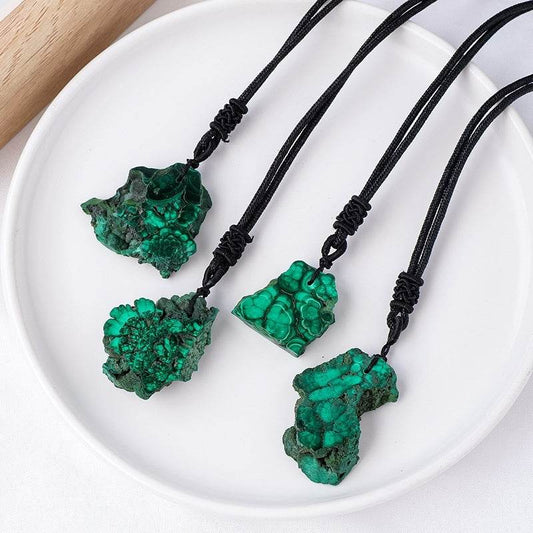 Natural Crystal Malachite Rough Stone Irregular Slice Pendant Necklace - zenfulharmony.com