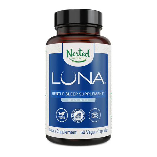 Nested Naturals Luna Sleep Supplement, Melatonin Free, Non-Habit Forming Herbal Sleep Supplement, Adult Bedtime Support, Help Sleeping w/Chamomile, Valerian, L-Theanine, 60 Vegan Capsules - zenfulharmony.com