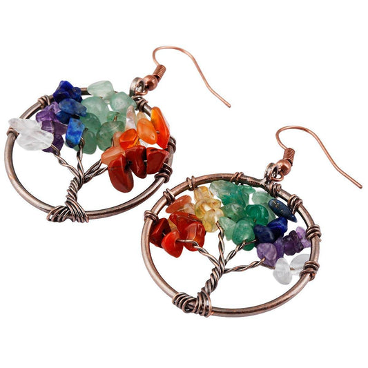 Nupuyai 7 Chakra Dangle Earrings, Tumbled Stones Hook Earrings for Women, Copper Plated - zenfulharmony.com