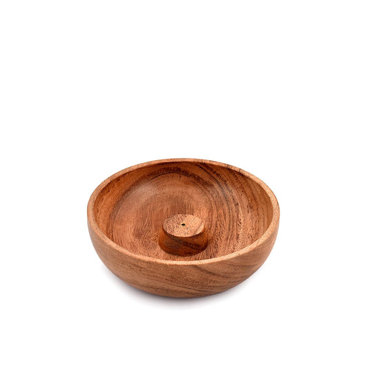 Samhita Acacia Wood Round Incense Stick Holder,Incense Burner, Ash Cather and Aromatherapy Ornament Home Décor (5" x 5" x 1.5") - zenfulharmony.com