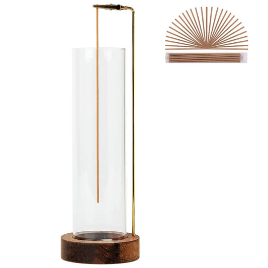 Incense Holder for Sticks, Anti-Ash Flying Incense Burner with 30 Incense Sticks, Detachable Glass Ash Catcher (Wood, Brown) - zenfulharmony.com
