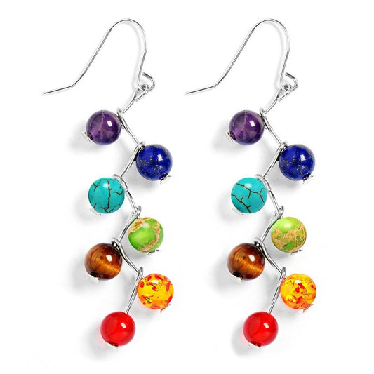 Jauxin 7 Chakra 6MM Bead Stanless Steel Hook Healing Engery Earrings for Women - zenfulharmony.com