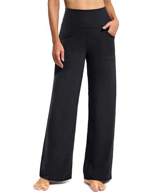 Promover Wide Leg Pants Woman Yoga Pants with Pockets Loose Stretch Casual Lounge Sweatpants Women Fashion Clothing(Black,M,30") - zenfulharmony.com