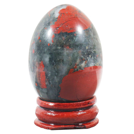 Fekuar Stone Egg Figurine, Polished Healing Crystal Easter Eggs Sphere Sculpture with Wood Stand, Natural Africa Bloodstone, 1.8" - zenfulharmony.com