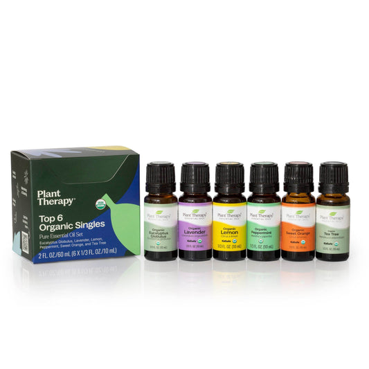 Plant Therapy Top 6 USDA Organic Essential Oil Set - Lavender, Peppermint, Eucalyptus, Lemon, Tea Tree 100% Pure, Natural Aromatherapy, for Diffusion & Topical Use, Therapeutic Grade 10 mL (1/3 oz) - zenfulharmony.com