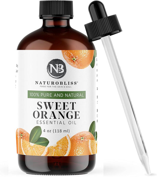 NaturoBliss 100% Pure & Natural Sweet Orange Essential Oil Therapeutic Grade Premium Quality Oil with Glass Dropper - Huge 4 fl. Oz - Perfect for Aromatherapy and Relaxation - zenfulharmony.com