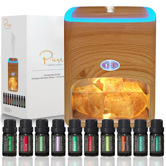 Himalayan Pink Salt Diffuser & 10 Essential Oils – 2-in-1 Therapeutic Device - Aromatherapy & Ionic Himalayan Salt Therapy – 400ml Ultrasonic Vaporizer and Ionizer with Ambient Glow (Light) - zenfulharmony.com