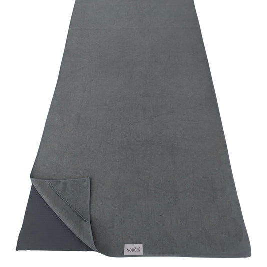 NORCIA Yoga Towel, Non Slip Hot Yoga Mat Towel with Corner Pockets, Mat-Sized 24"x72", 100% Microfiber Sweat Absorbent, Perfect for Hot Yoga, Bikram, Pilates and Yoga Mats (Grey) - zenfulharmony.com