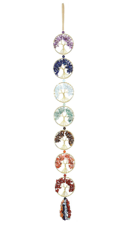 Jovivi Tree of Life Chakra Stones Healing Crystals Hanging Ornament 7 Chakra Wall Ornament Meditation Window Hanging Ornament for Home Feng Shui Decor - zenfulharmony.com