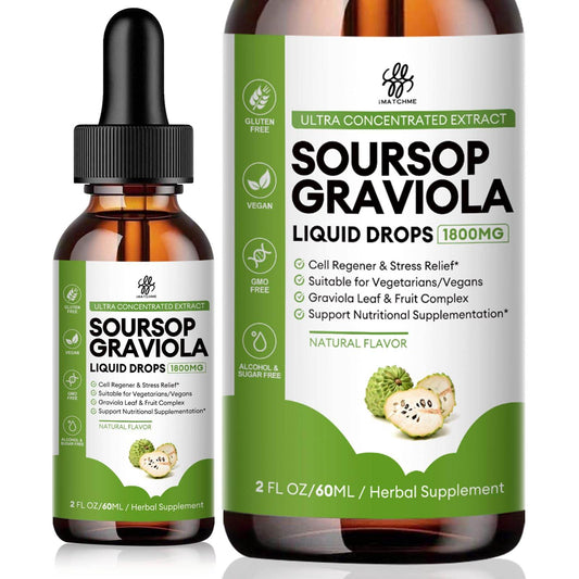 iMATCHME Soursop Graviola Liquid Drop for Cell Support & Regeneration, Immune Boost, Relax, Liver and Sleep, Soursop Bitters Liquid, Herbal Goodness, Sugar/Gluten Free, Natural Flavor, 2 Fl Oz - zenfulharmony.com