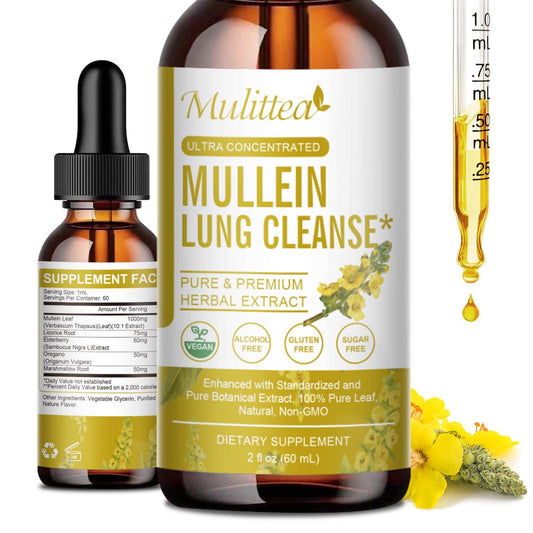 Mulittea Mullein Drops for Lungs-Herbal Extract Liquid-Mullein Leaf-Non-GMO, Vegetarian-Lung Cleanse-Lung Detox for Smokers-Respiratory Health Support-2 Fl Oz - zenfulharmony.com
