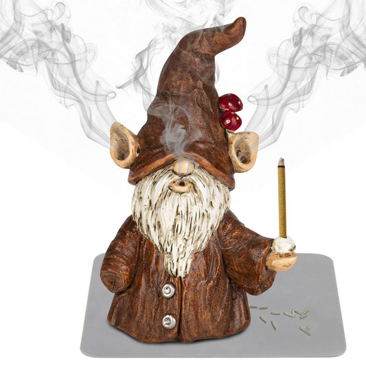 Gnome Incense Holder for Sticks, Incense Cone Burner Ornaments, Gnome Decor for Desk, Unique Gnome Gifts for Women Men - zenfulharmony.com