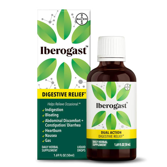 Iberogast Liquid Drops, Herbal Relief of Stomach Upsets: Occasional Indigestion, Bloating, Gas, Nausea, Upset Stomach; Gluten Free; 6-Herb Blend with Iberis Amara, Peppermint, Licorice; 50mL - zenfulharmony.com