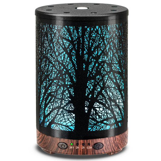 JOYOLO Essential Oil Diffuser 120ML Metal Aromatherapy Diffuser, Cool Mist Humidifier with Auto Shut-Off Protection 7 Color Lights for Home Office Spa (Tree) - zenfulharmony.com