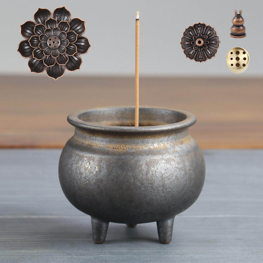 ORGAZARD Antique Gilding Ceramic Incense Burner Stick Holder, Minimalist Retro Three-Footed Design, for Sticks Backflow Incense Palo Santo Sage Bundle, Meditation Yoga Massage Home Decor, Easy Clean - zenfulharmony.com