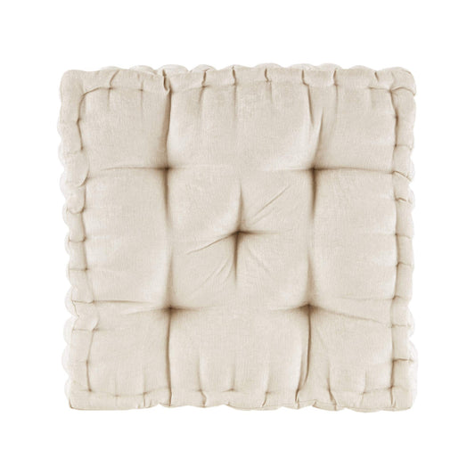 Intelligent Design Azza Floor Pillow, Large Cushions Sitting for Adults, Floor Pillow for Meditation or Yoga, Lustrous Chenille Tufted with Scalloped Edges for Bench/Chair Cushion, 20"x20"x5" Ivory - zenfulharmony.com