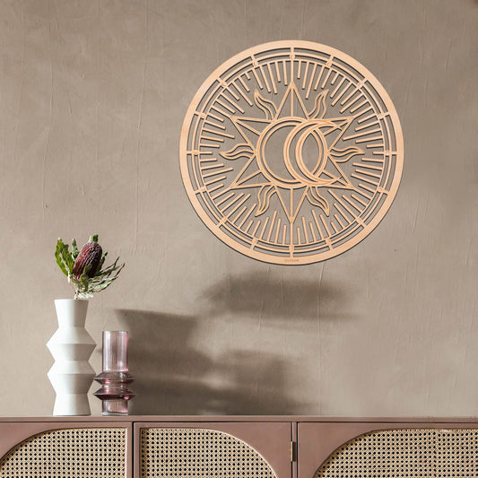 Qallicon 11.5'' Sun, Moon and Star Wall Decor Sacred Geometry Wall Art, Crystal Grid Chakra Wooden Wall Art Yoga Wall Art Decor Meditation Altar Decor Zen Wall Decor Spiritual Gifts - zenfulharmony.com