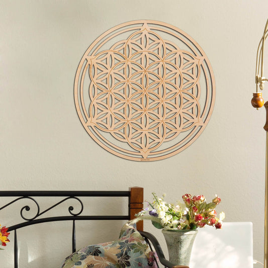 Qallicon 11.5'' Flower of Life Wall Decor Sacred Geometry Wall Art, Crystal Grid Chakra Wooden Wall Art Yoga Wall Art Decor Meditation Altar Decor Zen Wall Decor Spiritual Gifts - zenfulharmony.com