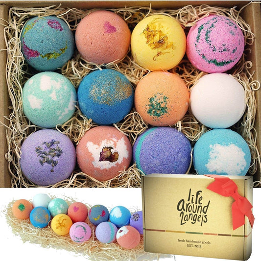 LifeAround2Angels Bath Bombs Gift Set 12 USA made Fizzies, Shea & Coco Butter Dry Skin Moisturize, Perfect for Bubble Spa Bath. Handmade Birthday Mothers day Gifts idea For Her/Him, wife, girlfriend - zenfulharmony.com