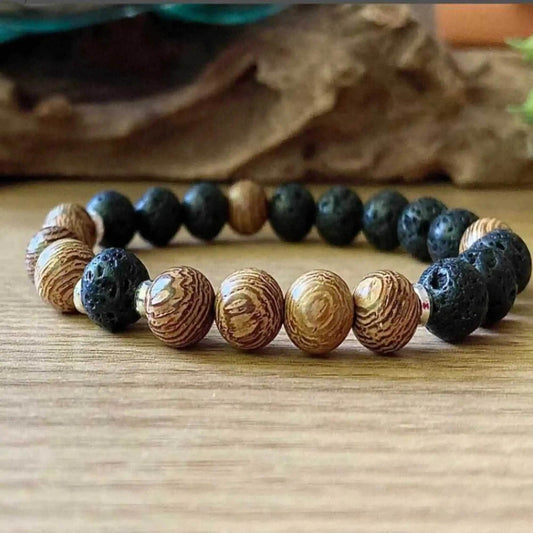 New Natural Wooden Bracelet For Men Meditation Healing Braslet Volcanic Rock Braclet Gemstone Stretch Beaded Brazalete Pulsera - zenfulharmony.com