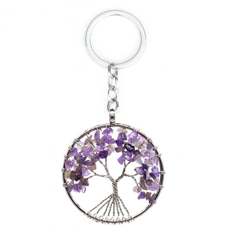 7 Colors Natural Crystal Gravel Tree Of Life Keychain - zenfulharmony.com