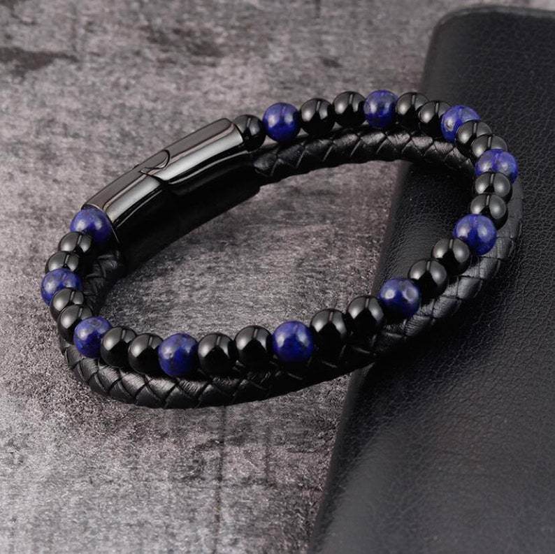 6mm Volcanic Natural Stone Tigereye Beaded Bracelet Men Cowhide String Bracelets - zenfulharmony.com