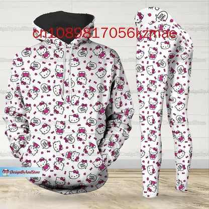 Kitty 3D Women's Hoodie and Leggings Suit Cute Hello Kitty Yoga Pants Sweatpants Fashion Sports Suit Set