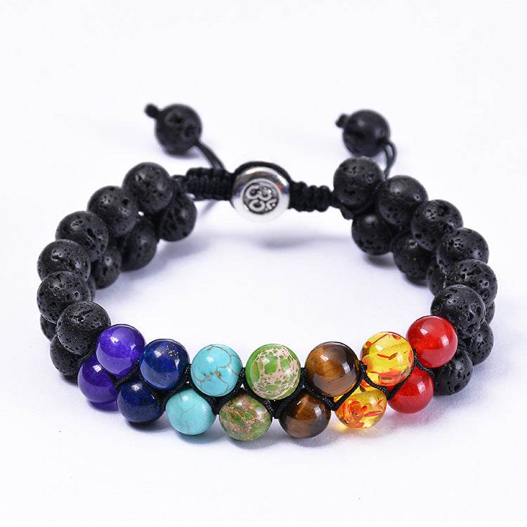 SevenChakra Natural Stone Handmade Braided Double Layer Lava Bracelets - zenfulharmony.com