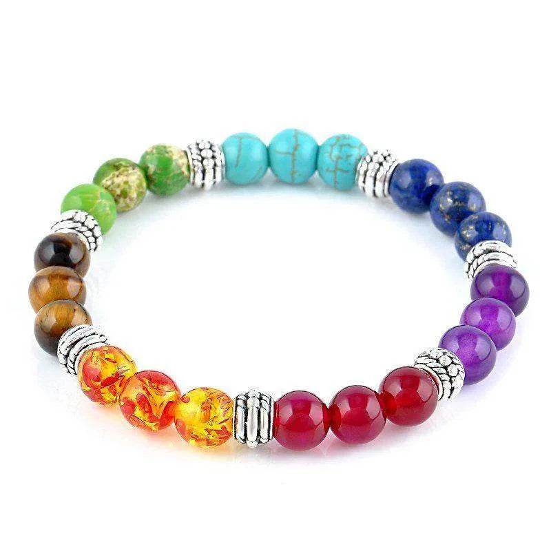 Seven Chakra Beads Bracelet Natural Stones Black Rope Braided Bracelet - zenfulharmony.com