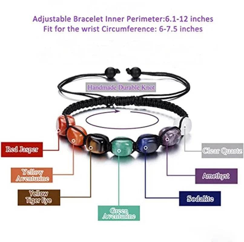 Seven Chakra Beads Bracelet Natural Stones Black Rope Braided Bracelet - zenfulharmony.com