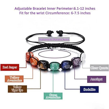 Seven Chakra Beads Bracelet Natural Stones Black Rope Braided Bracelet - zenfulharmony.com