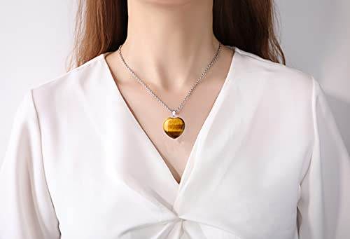 XIANNVXI Tiger Eye Necklace Mothers Day Gifts Healing Crystal Heart Gemstone Pendant Necklaces Natural Spiritual Witchcraft Reiki Quartz Stone Jewelry for Women Girlfriend - zenfulharmony.com