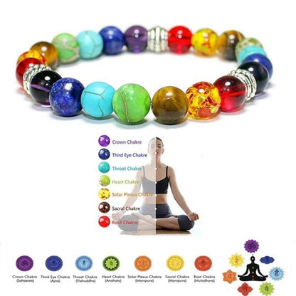 Seven Chakra Beads Bracelet Natural Stones Black Rope Braided Bracelet - zenfulharmony.com