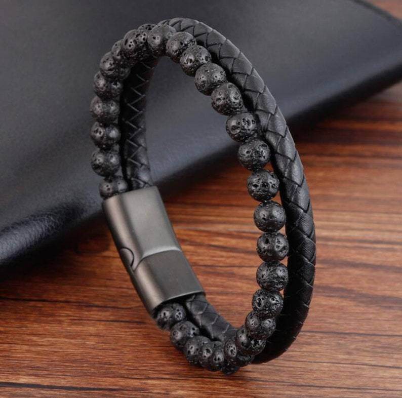 6mm Volcanic Natural Stone Tigereye Beaded Bracelet Men Cowhide String Bracelets - zenfulharmony.com