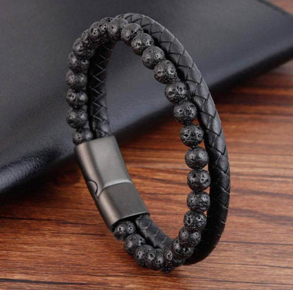 6mm Volcanic Natural Stone Tigereye Beaded Bracelet Men Cowhide String Bracelets - zenfulharmony.com