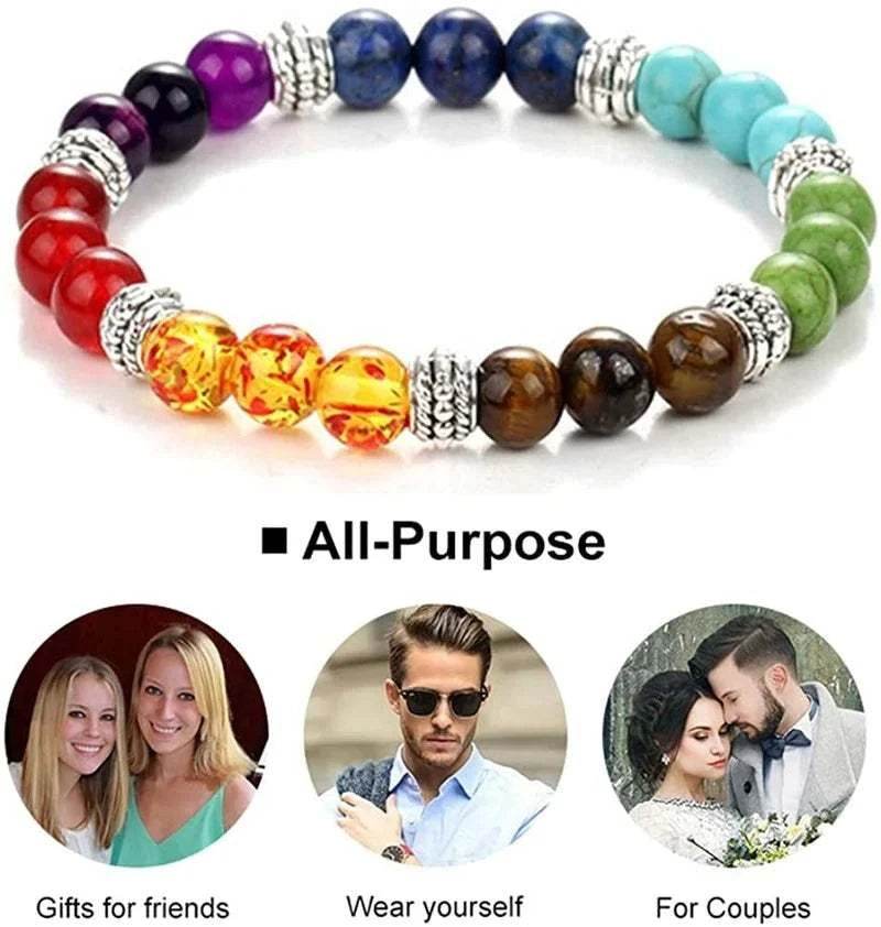Seven Chakra Beads Bracelet Natural Stones Black Rope Braided Bracelet - zenfulharmony.com