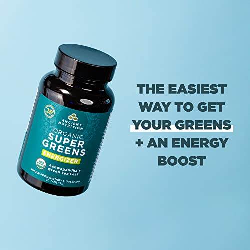 Ancient Nutrition Supergreens Energizer Tablets, Organic Superfood Tablets with Caffeine, Made from Real Fruits, Vegetables and Herbs, for Digestive and Energy Support, 90 Count - zenfulharmony.com