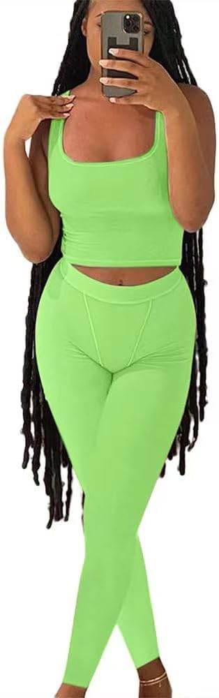 AYWA Casual Workout Sets Two Piece Outfits for Women Ribbed Crop Tank Top High Waist Leggings Active Wear - zenfulharmony.com