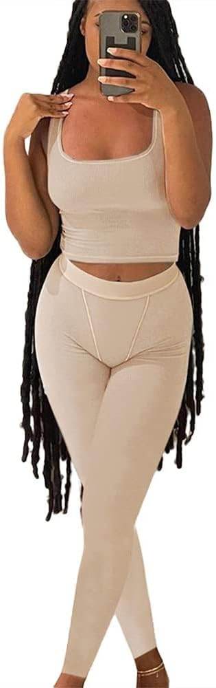 AYWA Casual Workout Sets Two Piece Outfits for Women Ribbed Crop Tank Top High Waist Leggings Active Wear - zenfulharmony.com