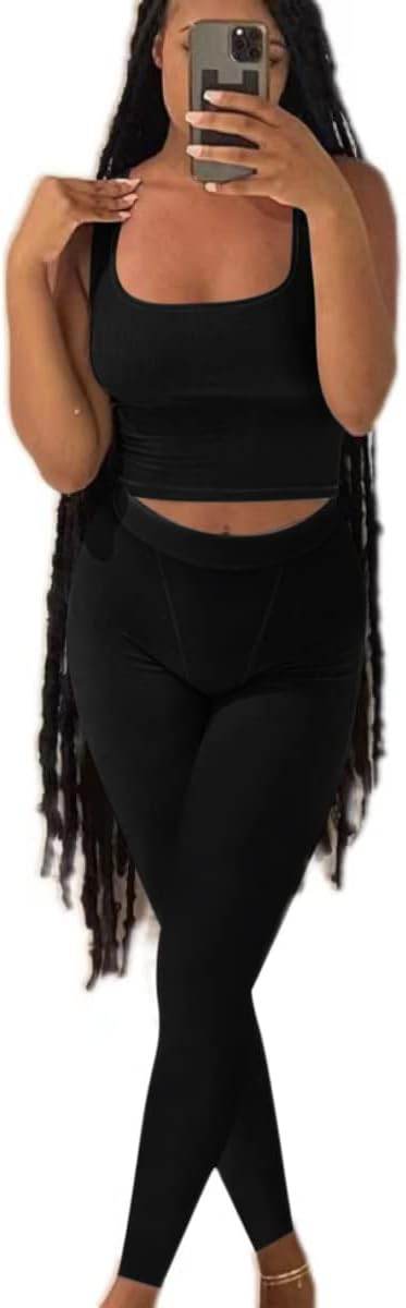 AYWA Casual Workout Sets Two Piece Outfits for Women Ribbed Crop Tank Top High Waist Leggings Active Wear - zenfulharmony.com