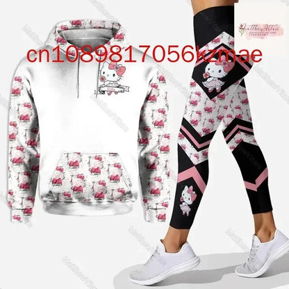 Kitty 3D Women's Hoodie and Leggings Suit Cute Hello Kitty Yoga Pants Sweatpants Fashion Sports Suit Set
