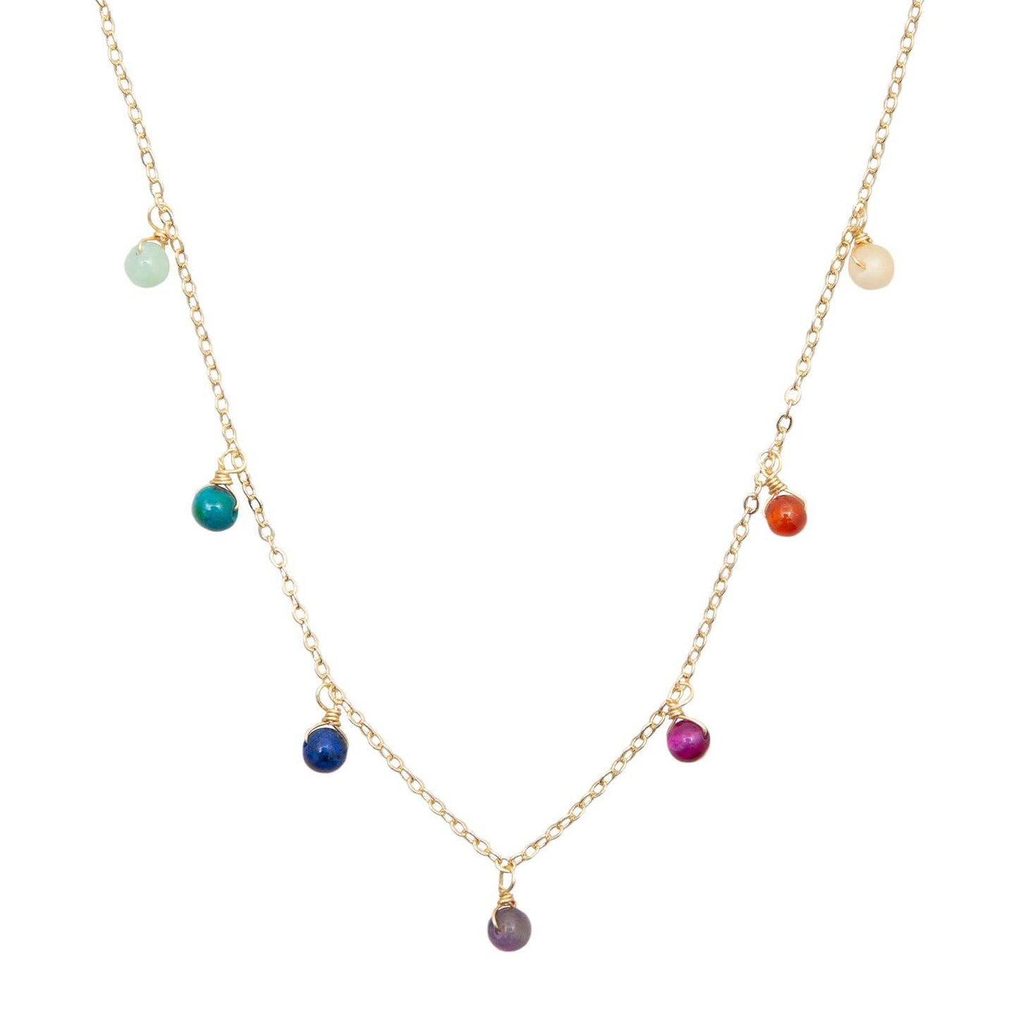 Lotus and Luna Divine Healer Dewdrop Necklace in Gold Energy Chakra Healing Stones (Multicolor Rainbow, Gold) - zenfulharmony.com