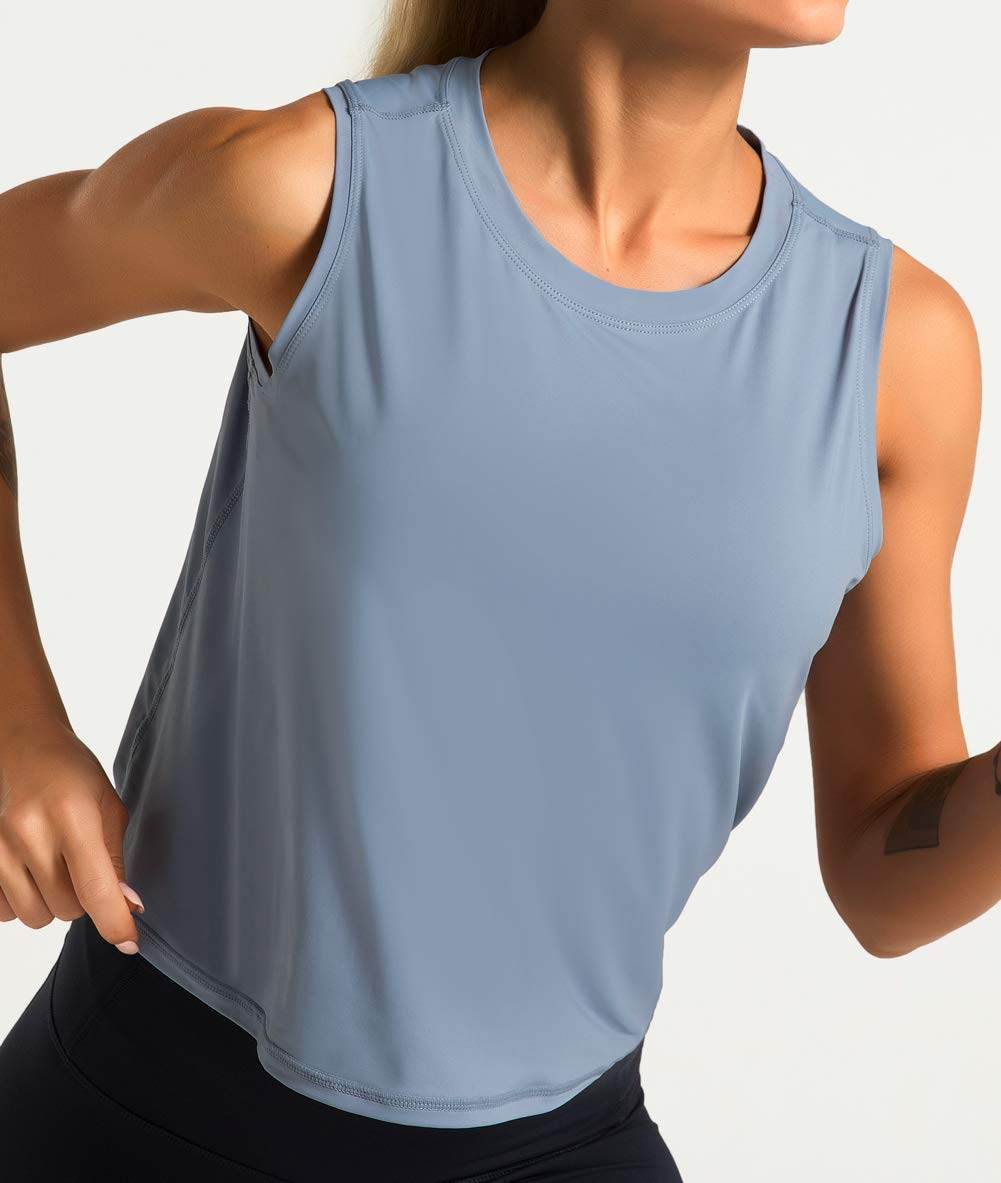 Dragon Fit Women Sleeveless Yoga Tops Workout Cool T-Shirt Running Short Tank Crop Tops (Blue, Medium) - zenfulharmony.com