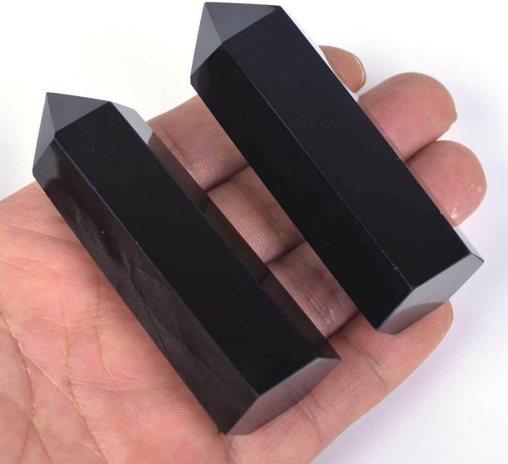 Angelstones Natural Black Obsidian Gemstone Healing Crystal Hexagonal Pointed Reiki Chakra Faceted Prism Wand Carved Stone Figurine Home Decor - zenfulharmony.com