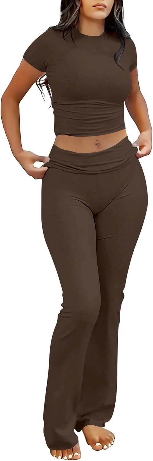 ANRABESS Lounge Sets for Women 2 piece Foldover Yoga Flare Leggings Pants Crop Tops Casual Y2K Outfits Matching Tracksuit Set - zenfulharmony.com