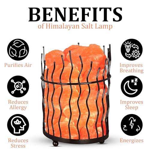 Natural Himalayan Salt , Tall Round Metal Basket lamp with Dimmer Switch | 8-10 lbs - zenfulharmony.com
