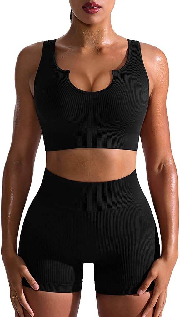 OQQ Workout Outfits for Women 2 Piece Seamless Ribbed High Waist Leggings with Sports Bra Exercise Set… - zenfulharmony.com