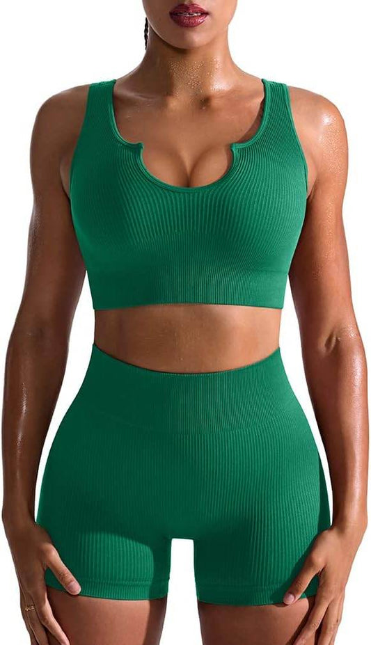 OQQ Workout Outfits for Women 2 Piece Seamless Ribbed High Waist Leggings with Sports Bra Exercise Set… - zenfulharmony.com